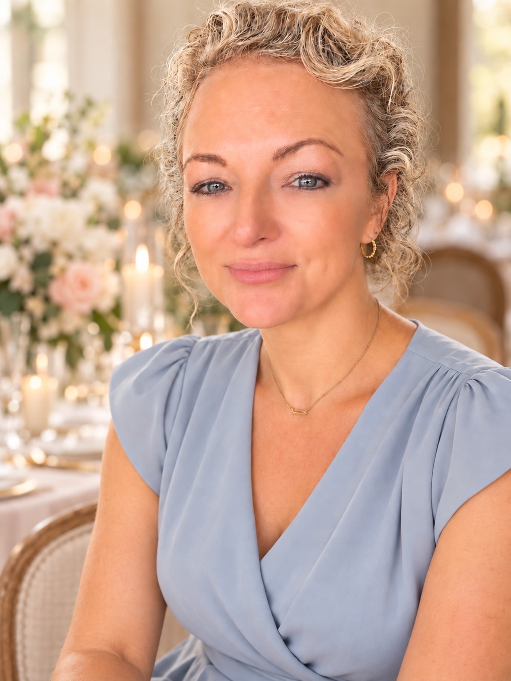 Aimee Lynn Morrison, your travel advisor, wearing a soft blue blouse